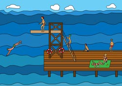 Ausmalbilder - Baden im Meer